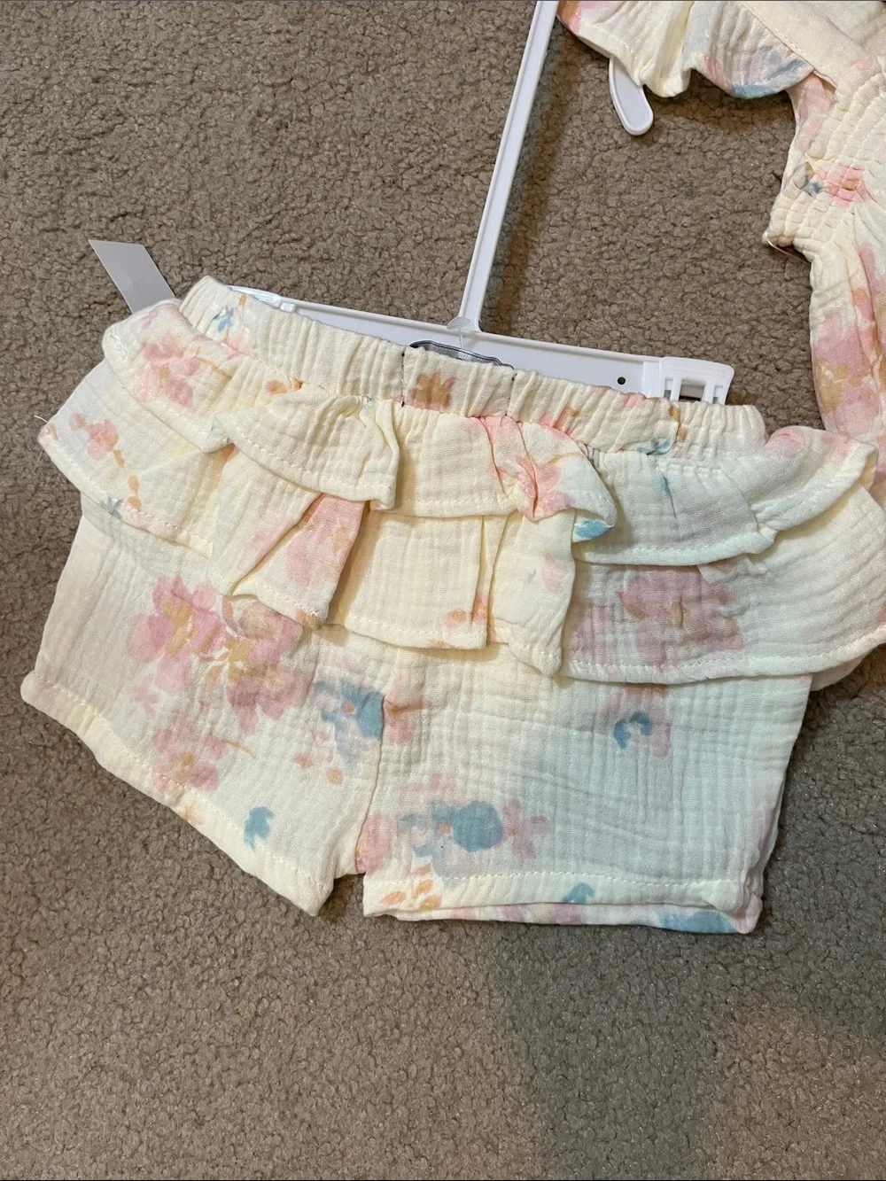 7 For All Mankind Baby Girl Floral Ruffle Top & Shorts Set 12M | NWT